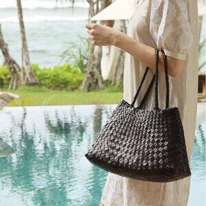 Dragon Diffusion santa croce big woven leather bag in dark brown